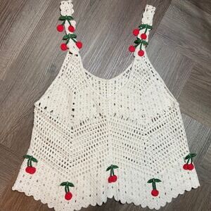 Rebellion Top Womens OS White Crochet Cherry Boho Festival Y2K Hippie Indie